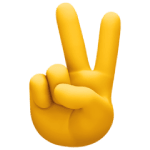 Yellow hand emoji, in a 3D style, with two fingers up, like a cool greeting gesture.